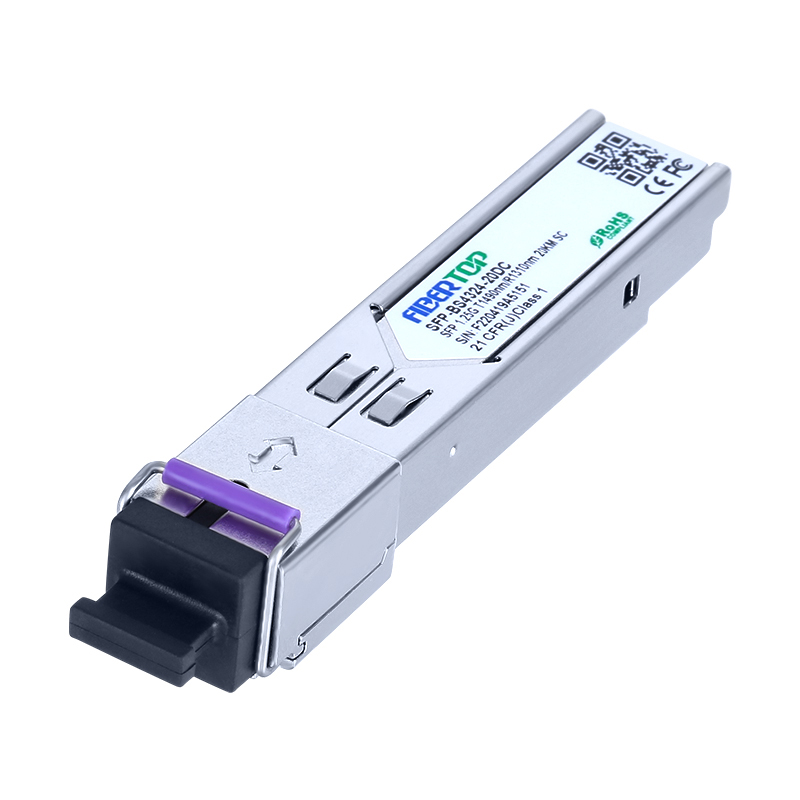 Transceptor FIBERTOP 1,25 Gbps SFP modo único 1490 nm TX/1310 nm RX alcance 20 km sc